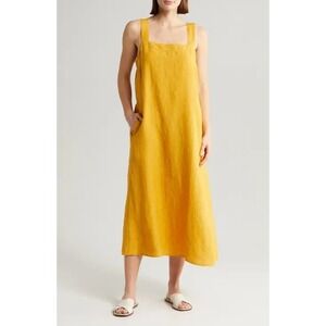 Eileen Fisher Yellow 1X Linen Square Neck Tank Midi Dress